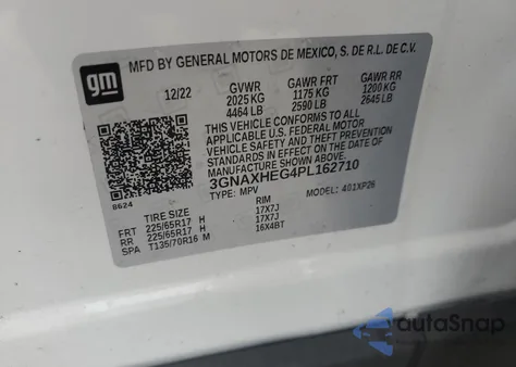 2023 Chevrolet Equinox Ls z USA, uszkodzony, nr VIN 3GNAXHEG4PL162710